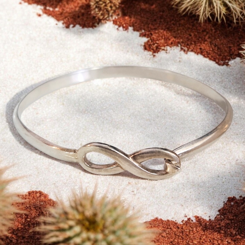 925 Sterling Silver Infinity Cuff Bangle Bracelet… - image 1
